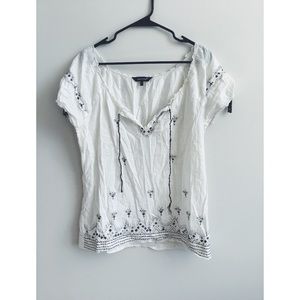 White Peasant Shirt with Embroidery Detail